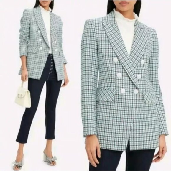 Veronica Beard White Blue Houndstooth Moroso Dickey Jacket $650 Size 8 - Picture 1 of 9